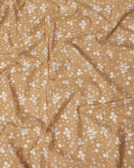 Brown Floral Cotton Lawn Printed Fabric 110cm India