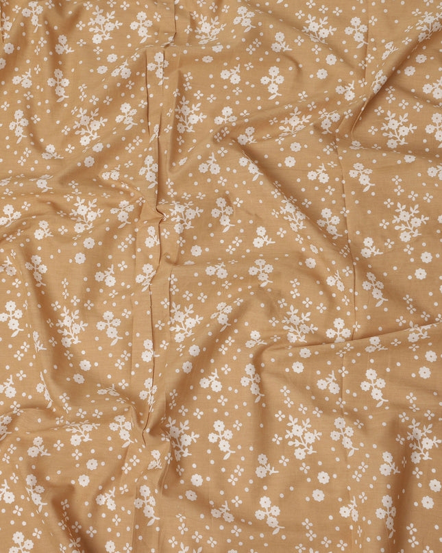 Brown Floral Cotton Lawn Printed Fabric 110cm India
