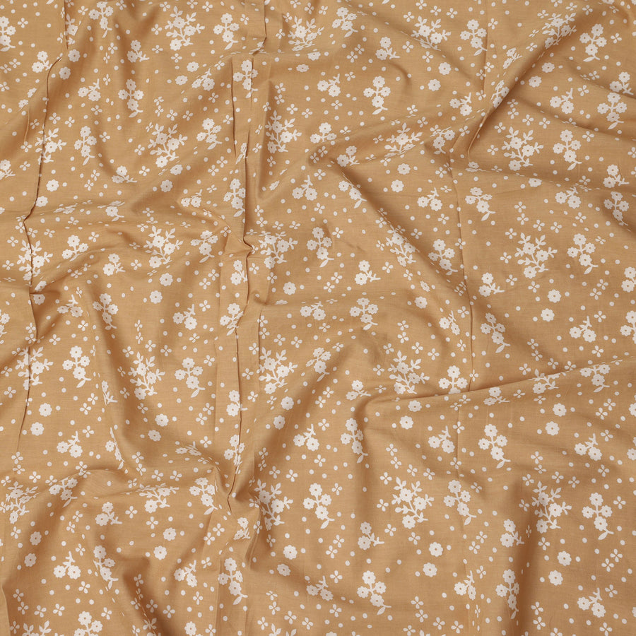 Brown Floral Cotton Lawn Printed Fabric 110cm India
