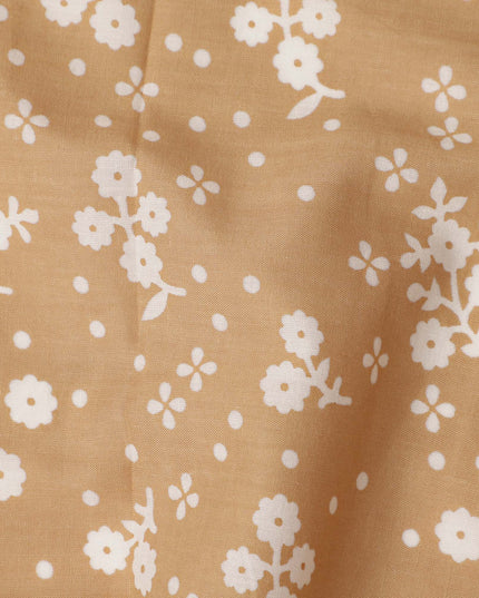 Brown Floral Cotton Lawn Printed Fabric 110cm India