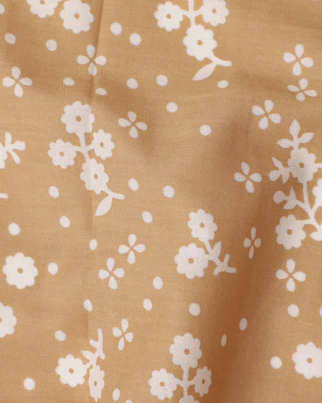 Brown Floral Cotton Lawn Printed Fabric 110cm India