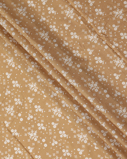 Brown Floral Cotton Lawn Printed Fabric 110cm India