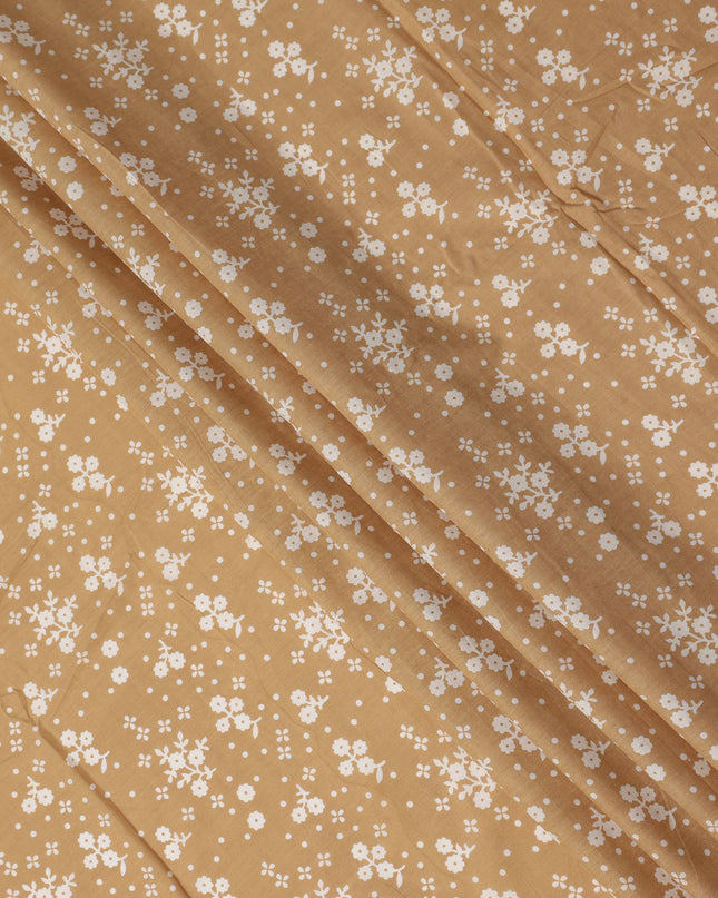 Brown Floral Cotton Lawn Printed Fabric 110cm India