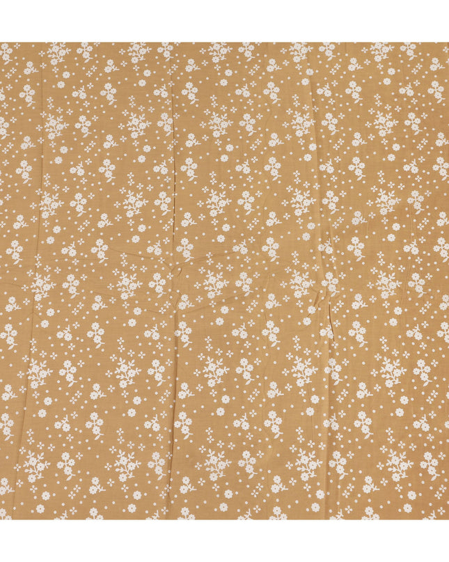 Brown Floral Cotton Lawn Printed Fabric 110cm India