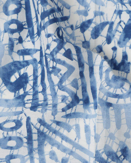 Blue Abstract Cotton Lawn Printed Fabric 110cm India