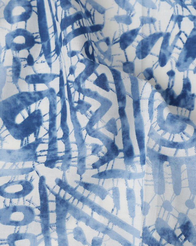Blue Abstract Cotton Lawn Printed Fabric 110cm India