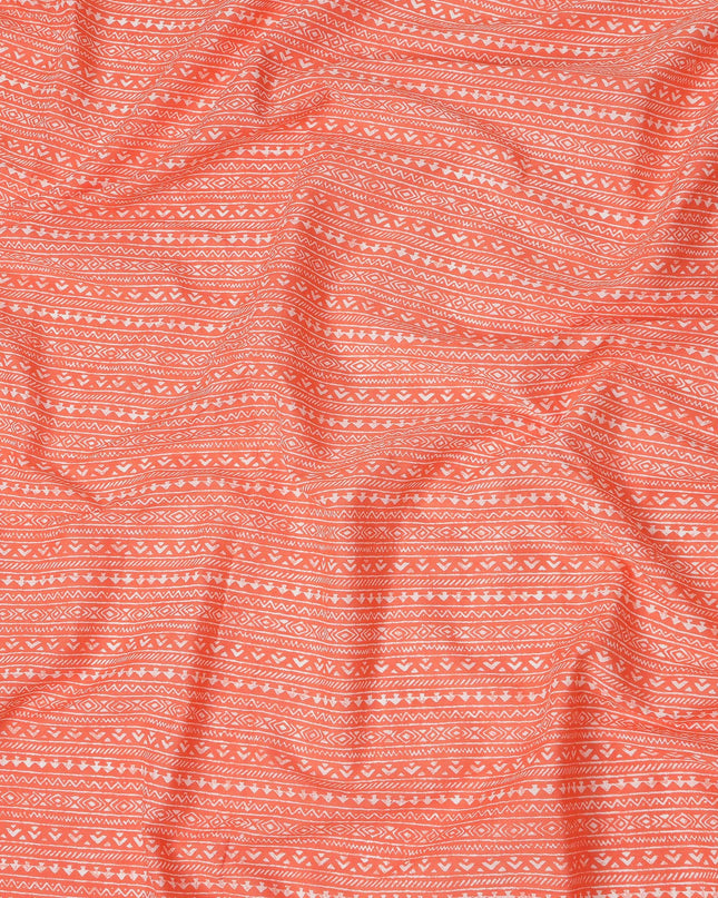 Orange Stripe Cotton Lawn Printed Fabric 110cm India