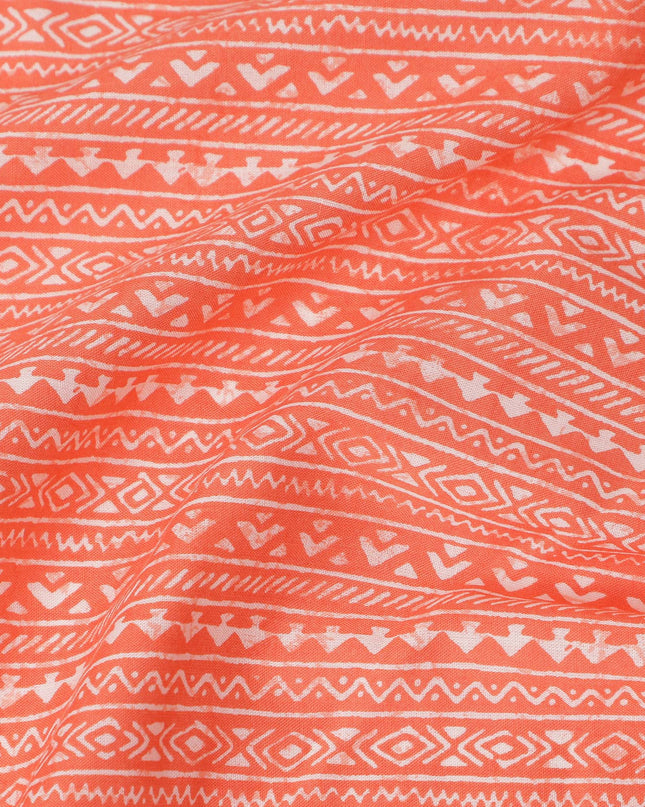 Orange Stripe Cotton Lawn Printed Fabric 110cm India