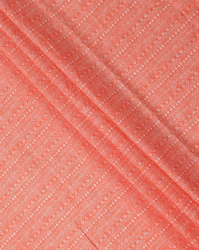 Orange Stripe Cotton Lawn Printed Fabric 110cm India