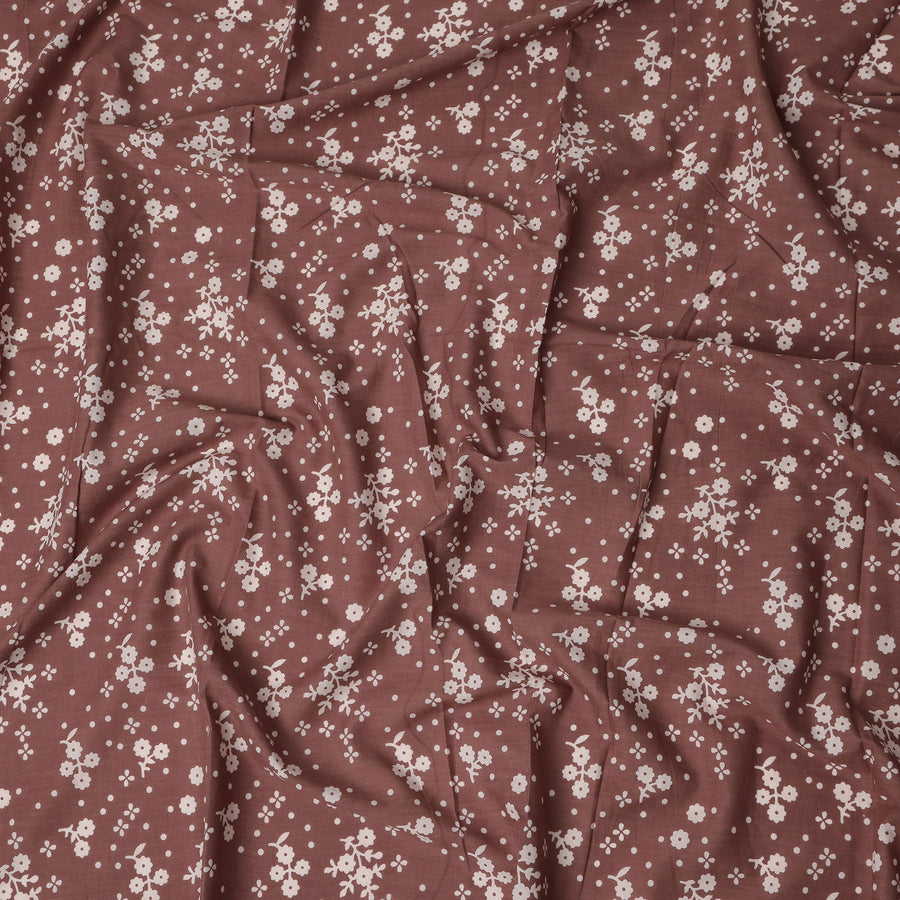 Brown Floral Cotton Lawn Printed Fabric 110cm India