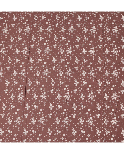 Brown Floral Cotton Lawn Printed Fabric 110cm India