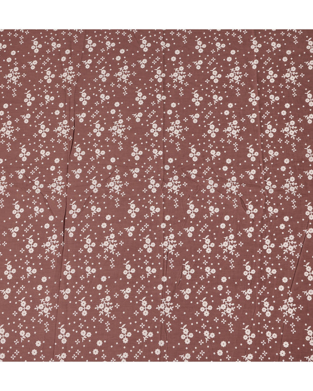 Brown Floral Cotton Lawn Printed Fabric 110cm India