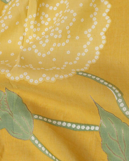Yellow Floral Cotton Lawn Printed Fabric 110cm India