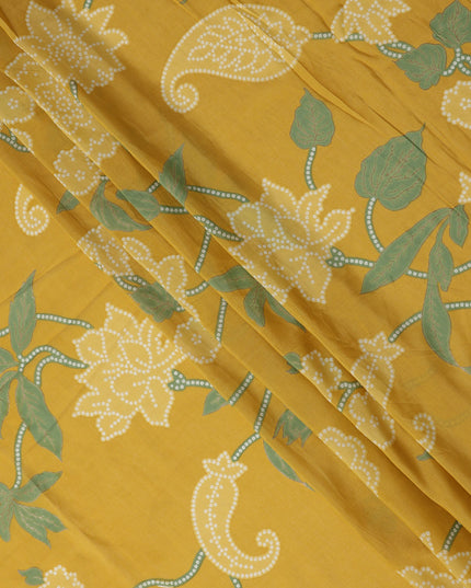 Yellow Floral Cotton Lawn Printed Fabric 110cm India
