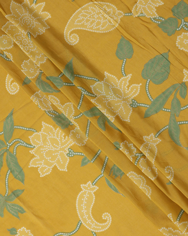 Yellow Floral Cotton Lawn Printed Fabric 110cm India