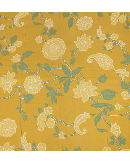 Yellow Floral Cotton Lawn Printed Fabric 110cm India