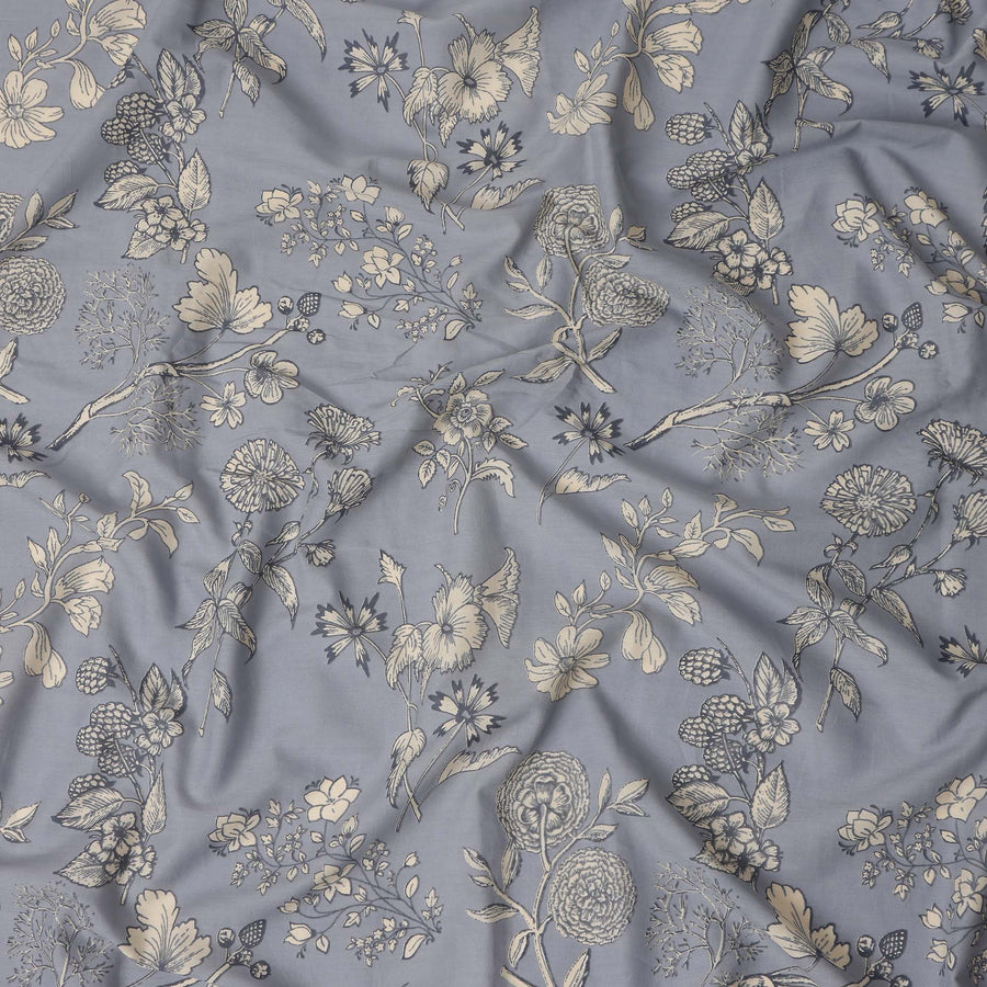 Grey Floral Cotton Lawn Printed Fabric 110cm India