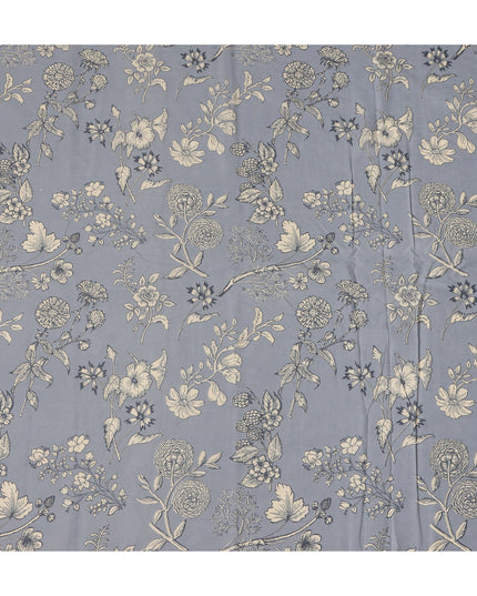 Grey Floral Cotton Lawn Printed Fabric 110cm India