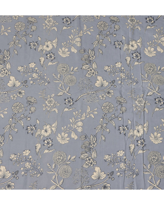 Grey Floral Cotton Lawn Printed Fabric 110cm India