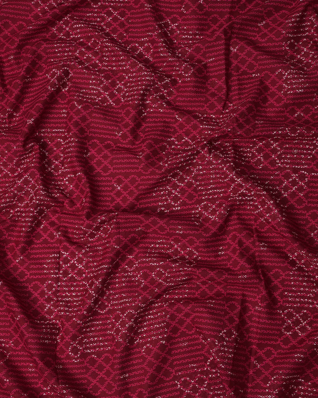 Red Geometric Cotton Lawn Printed Fabric 110cm India