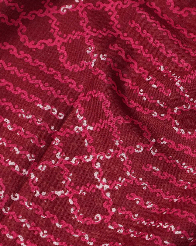 Red Geometric Cotton Lawn Printed Fabric 110cm India