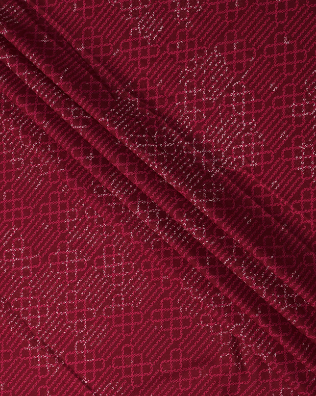 Red Geometric Cotton Lawn Printed Fabric 110cm India