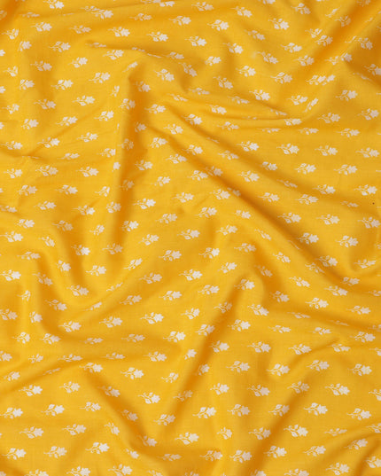 Yellow Floral Cotton Lawn Printed Fabric 110cm India