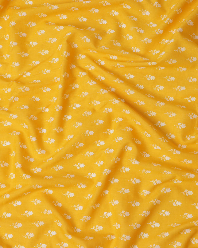 Yellow Floral Cotton Lawn Printed Fabric 110cm India