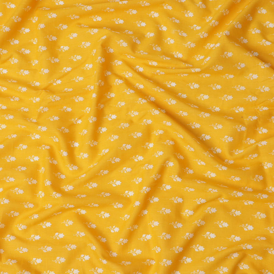 Yellow Floral Cotton Lawn Printed Fabric 110cm India