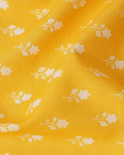 Yellow Floral Cotton Lawn Printed Fabric 110cm India
