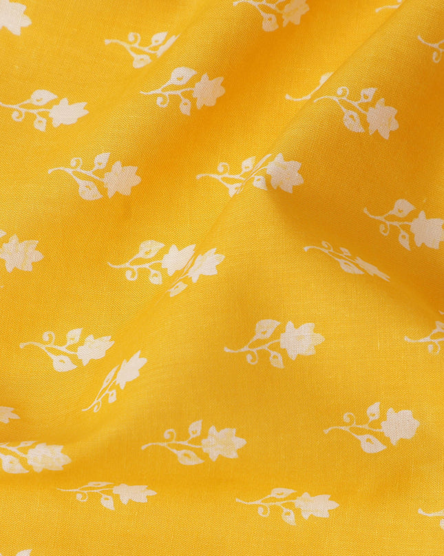Yellow Floral Cotton Lawn Printed Fabric 110cm India
