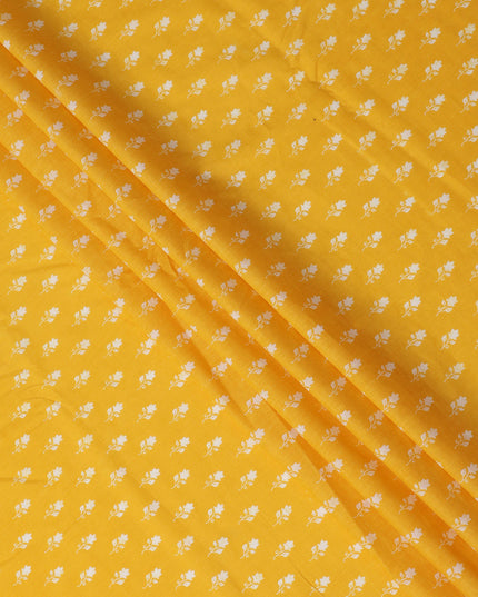 Yellow Floral Cotton Lawn Printed Fabric 110cm India
