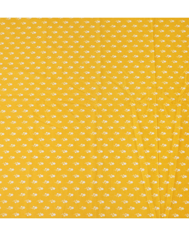 Yellow Floral Cotton Lawn Printed Fabric 110cm India