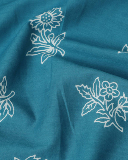 Blue Bouquet Cotton Lawn Printed Fabric 110cm India