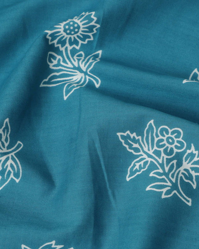 Blue Bouquet Cotton Lawn Printed Fabric 110cm India