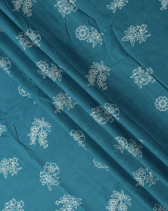 Blue Bouquet Cotton Lawn Printed Fabric 110cm India