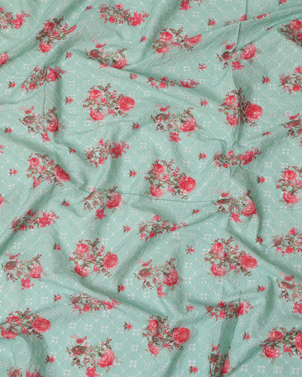 Green Bouquet Cotton Voile Fabric 110cm India