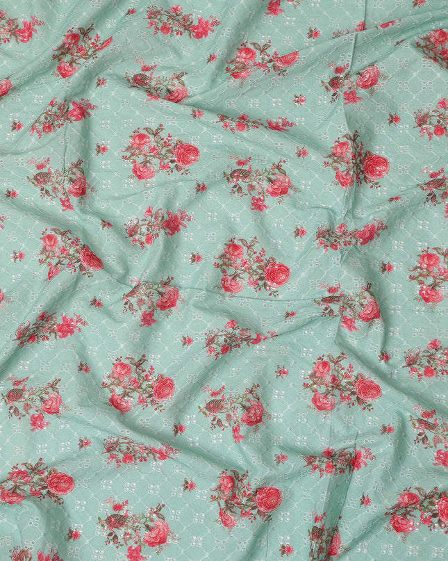 Green Bouquet Cotton Voile Fabric 110cm India