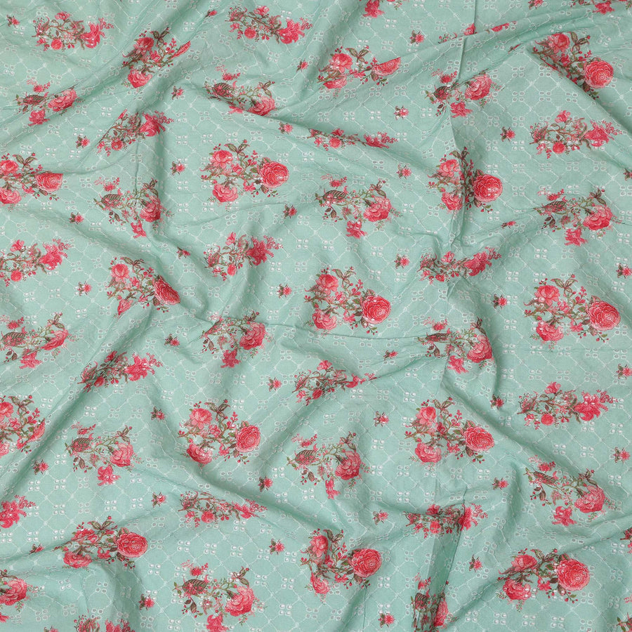 Green Bouquet Cotton Voile Fabric 110cm India