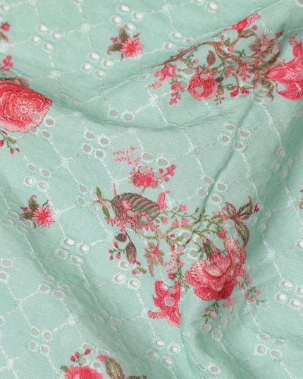 Green Bouquet Cotton Voile Fabric 110cm India