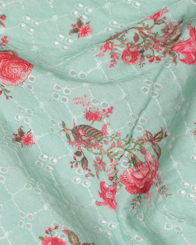 Green Bouquet Cotton Voile Fabric 110cm India