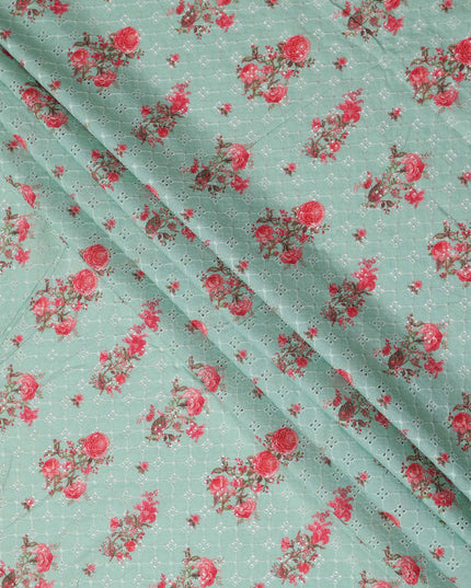 Green Bouquet Cotton Voile Fabric 110cm India