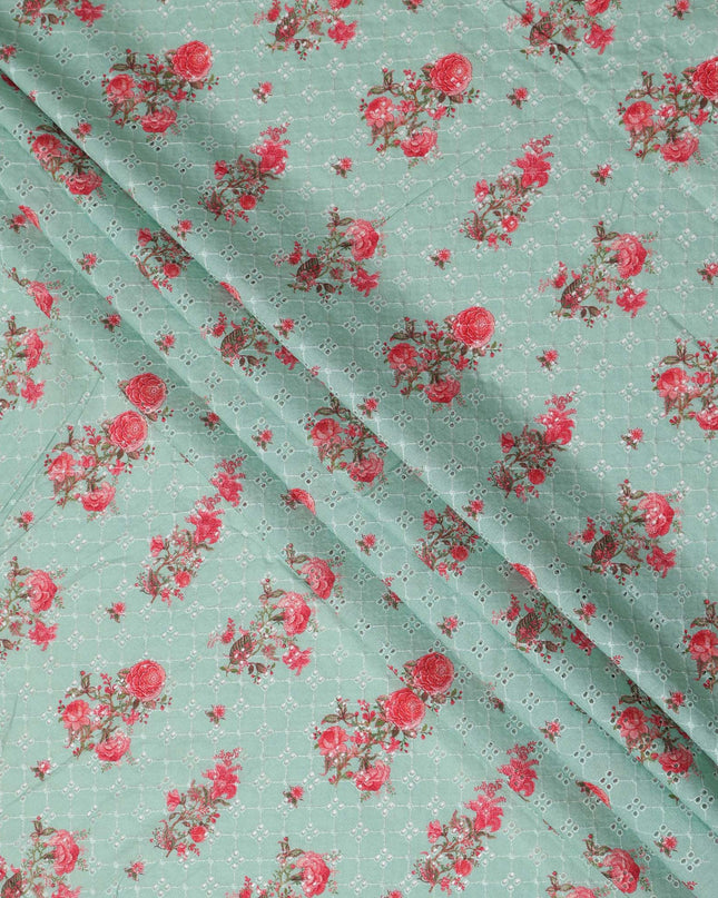 Green Bouquet Cotton Voile Fabric 110cm India