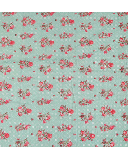 Green Bouquet Cotton Voile Fabric 110cm India