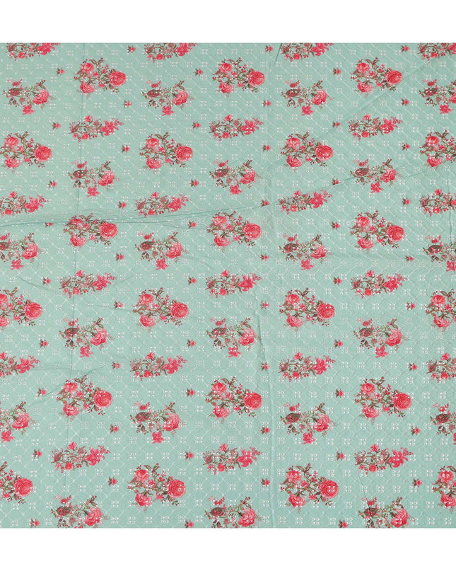 Green Bouquet Cotton Voile Fabric 110cm India