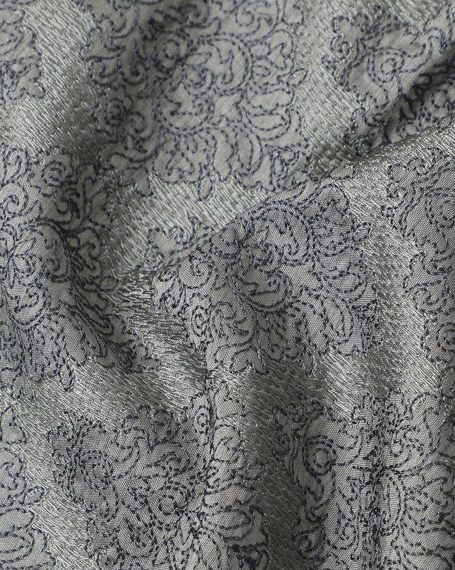 Steel Grey Synthetic Tussar Embroidery Fabric 110cm