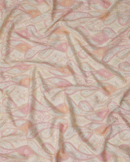 Peach Pink Paisley Embroidery Tussar Silk Fabric 110cm India