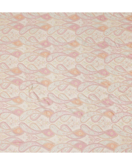 Peach Pink Paisley Embroidery Tussar Silk Fabric 110cm India