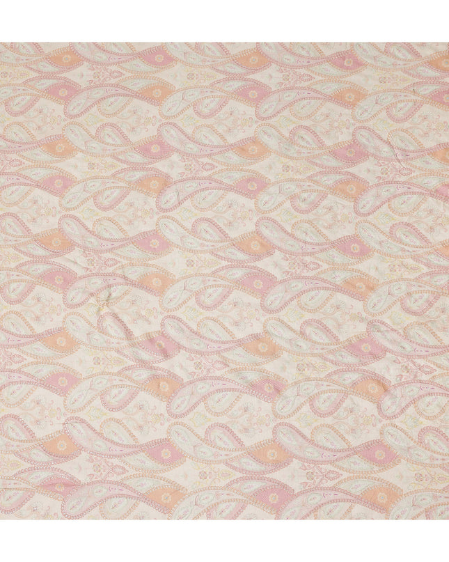 Peach Pink Paisley Embroidery Tussar Silk Fabric 110cm India