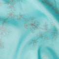 Turquoise Floral Embroidery Tussar Silk Fabric 110cm India